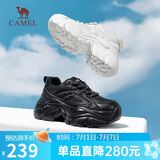 骆驼（CAMEL）老爹鞋女网布皮面拼接双系带厚底休闲鞋 L23S703108W 黑色透网 36