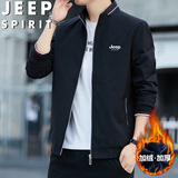 JEEP SPIRIT吉普夹克男秋冬外套立领商务加绒加厚休闲百搭上衣 黑色加绒 2XL