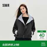 森马（Semir）外套女秋季花苞拼接格子宽松立领风文艺通勤夹克10A525108004