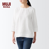 MUJI 女式 亚麻水洗 七分袖罩衫 T恤 亚麻上衣 BCA25C2S 白色 L(165/88A)