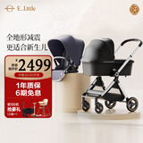 elittle逸乐途婴儿车0-3岁用折叠可坐可躺可转向 EMU高景观双向婴儿推车 EMU欧版全蓬-靛釉蓝+睡篮