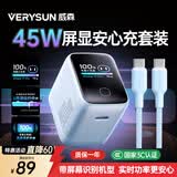 VERYSUN【识别机型安心充】威森45W屏显低温氮化镓充电器适用于苹果华为安卓IPhone手机快充充电头3c认证 【安卓和15-17套装】雪原蓝+1.5米CC编织线