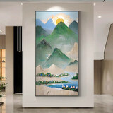 《绿峰晨曦》大芬绿水青山玄关手绘肌理油画进门生财挂画 【A款-绿峰晨曦】大师级画师100%手绘油画（15天发货） 竖版 60*80CM 【无框画】纯实木内框