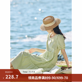 茵曼（INMAN）七七同款连衣裙2026夏女装新款田园纯棉提花方领A字泡泡袖蛋糕裙 淡绿色 74.6%粘纤 25.4%棉  XL