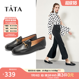他她（TATA）方头乐福鞋女休闲平底一脚蹬小皮鞋女单鞋春秋款FLC22AM5 黑色 39
