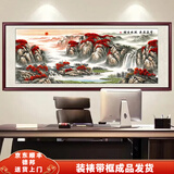 良品大师山水画办公室挂画中式客厅装饰画万里长城靠山图茶室字画风景壁画 紫气东来流水生财A1 70*190cm宣纸锦绫+有机玻璃+红褐色实木框（热卖款）