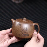 藏壶天下宜兴紫砂壶纯工刻绘本山段泥柴烧家用茶具泡茶壶井栏