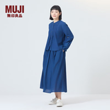 MUJI女式 棉纱 抽褶轻便长裙 长半身裙裙子女装25年夏季纯棉 藏青色 S (155/62A)