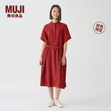 MUJI IDEE 女式 强捻短袖衬衫连衣裙女装裙子夏季连身裙GAD12C4S 深红色 M (155/80A)
