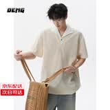 OEMG 老钱风麦穗纹假两件拼接短袖T恤男士夏季高级感宽松百搭潮流上衣 杏色 【高品质】 XL [建议110-130斤]