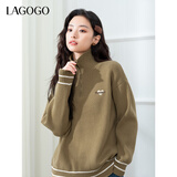 LAGOGO【抗起球】套头毛针织衫女拉谷谷2024年冬季新款立翻领毛衣 芥末黄 M
