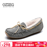 OZZEG澳洲豆豆鞋女冬季加绒保暖真皮棉鞋羊皮毛一体毛毛厚底防滑孕妇鞋 灰色（升级版） 37
