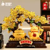 匠驴发财树招财猫摆件聚宝盆饭店餐厅收银台公司店铺前台乔迁开业礼品 【京仓直发】中长39宽14.5高36厘米