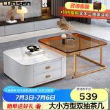 罗森（LUOSEN）网红岩板茶几客厅家用轻奢简约小户型大小方形玻璃双抽屉茶几 款2