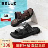 百丽户外两穿凉拖男26夏新商场款牛皮休闲沙滩凉鞋A2365 黑色-亮面 44
