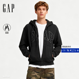 盖璞（GAP）男女装春款LOGO仿羊羔绒宽松连帽衫卫衣美版789781 灰黑色 L 美码  XL亚洲码185/104A