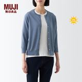 MUJI女式 防紫外线性能 强捻圆领开衫夏防晒衣防晒外套防晒服纯棉全棉 烟熏蓝色 3S S