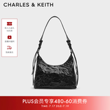 CHARLES&KEITH褶皱仿油蜡皮手提单肩腋下包女生日礼物送女友CK2-40271360 CK2-40271360Noir黑色 M