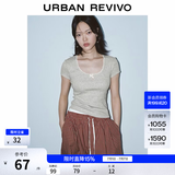 UR2026夏季新款女装休闲可爱蝴蝶结蕾丝花边U型领T恤UYY460099 浅灰花灰 S