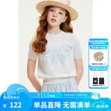 ELLE KIDS童装 夏季女童假日风圆领蝴蝶印花微廓版针织短袖休闲T恤上衣 白色 165 （M）