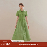 茵曼（INMAN）【李兰迪代言】【苎麻】法式娃娃领连衣裙女装2026夏季新品裙子 苔藓绿 L