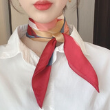 艾罗帝朗新款丝巾女小方巾韩国时尚百搭领巾职业围巾脖子防晒纱巾头巾发带 水墨画方巾红