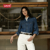 Levi's李维斯男士经典宽松蓝色牛仔衬衫时尚简约美式水洗情侣外套 中蓝色 XS