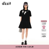 DZZIT【爆款补单】地素春夏甜酷少女黑白撞色蝴蝶结绣花连衣裙女 黑色 S