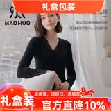 猫惑修身恒温无痕保暖内衣女士美体v领蕾丝薄款加绒加厚打底秋衣秋裤 黑色【上衣+裤子】【不加绒】 均码 【适合80-135斤】