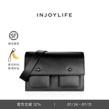 INJOYLIFE邮差包挎包斜挎休闲单肩真皮复古高级感品质男包学院风 黑色