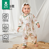 欧孕（OUYUN）婴儿衣服夏季薄款空调服睡衣男女宝宝连体衣网眼竹棉哈衣爬服 小兔与鹿【半背网孔 竹棉针织】 66cm 【建议身高60-70cm】