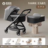 思漫特婴儿推车可坐可躺新生儿婴儿车轻便折叠双向高景观宝宝手推车 克罗灰-睡篮版【云栖护脊+四轮智控双向】
