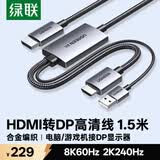 绿联HDMI2.1转DP1.4转接线头Displayport公8K60Hz视频连接线 笔记本电脑接显示器转换器线1.5米35846