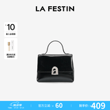 拉菲斯汀（La Festin）【何泓姗同款】塌塌手提包2026新款包包单肩斜挎凯莉包生日礼物 飒飒黑-中号 | 质感油蜡皮 | 现货即发