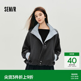 森马（Semir）外套女秋季花苞拼接格子宽松立领风文艺通勤夹克10A525108004