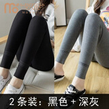 莫代尔 大码胖mm200斤打底裤女春秋外穿薄款高腰蕾丝拼接弹力螺纹小脚裤 黑色+深灰【春秋】 3XL 适合160-180斤