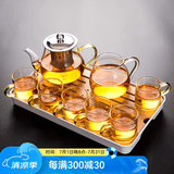 瓷牌茗茶具（cipaiming teaset） 透明玻璃茶具整套套装家用功夫茶壶茶杯会客泡茶器 金把八骏6金把杯+金公杯+小长方