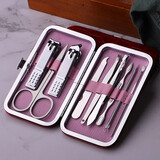 小天籁指甲刀套装 指甲剪套装指甲钳挖耳勺指甲锉指甲剪斜口指甲刀耳挖勺美甲修眉护理工具实用活动小礼品 胭脂红9件套