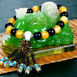 车咔咔汽车摆件弥勒佛保平安香水座车内车上摆件中控台装饰品汽车用品 大号翡翠色绿佛+黑黄转运佛珠 颜色