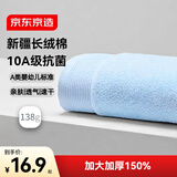 京东京造10A抗菌100%长绒棉毛巾 138g加大加厚除螨新疆纯棉全棉洗脸巾水蓝