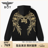 BOY LONDON【灿若繁星】春情侣风外套潮牌刺绣开衫连帽卫衣N06904 黑色金色翅膀 XS