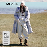 MO&Co.羽绒服90鸭绒高领连帽轻暖高密防钻绒双门襟中长款量感暖核 灰白色 S /160