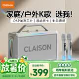 CLAISON【柏林之声】无线蓝牙音箱大功率声卡音响一体机K歌便携广场舞手提高音质音响超长续航防水 银色