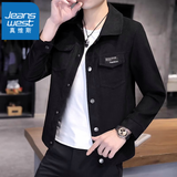 真维斯（Jeanswest）春秋季新款夹克男士潮流修身百搭工装外套时尚休闲上衣服男装 2008黑色夹克 L 【110-125斤】
