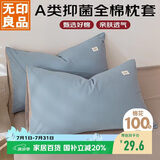 无印良品A类全棉枕套100%纯棉枕套枕巾48x74cm一只装 浅蓝灰