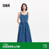 森马连衣裙女夏甜酷风元气满印牛仔背带裙109325114025