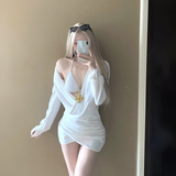 南木熊泳衣女2026新款v领性感纯欲显瘦比基尼三件套长袖海边度假泳装 白色V领三件套泳衣 均码 【90-140斤】