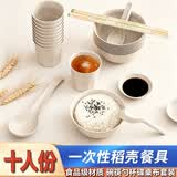登比一次性食品级稻壳套装碗筷碟杯勺子汤勺桌布户外露营野餐套装