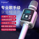 ERGINIO蓝牙无线麦克风话筒音响一体发烧立体声全民K歌手机电脑直播用卡拉OK家用双喇叭大音量 银色