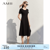 AMII女装2026法式复古a字连衣裙女夏季新款赫本风显瘦圆领 黑色 （建议拍大一码） S 155/80A